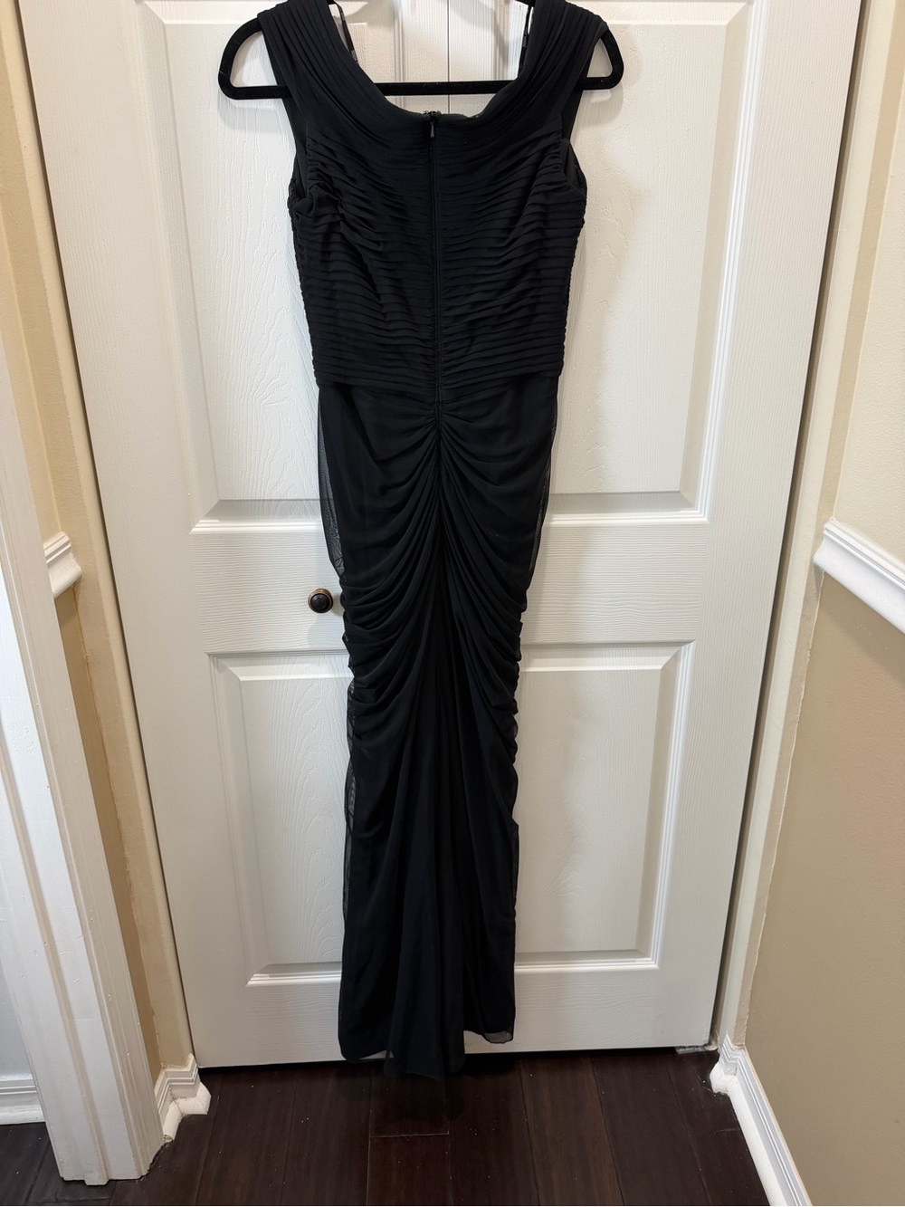 Tadashi Shoji Black Draped Mesh Evening Gown M - Picture 8 of 11